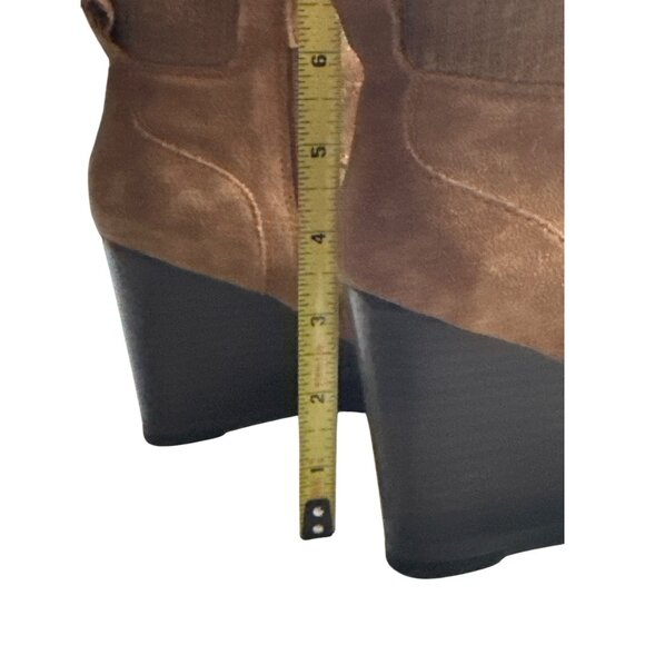 Franco Sarto Brown Wedge Lace Up Ankle Boots Westerly Suede Tassels Size 7 - Picture 7 of 7
